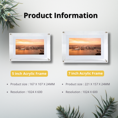 Acrylic Digital Memory Frame (USB Plug & Play + HD IPS Display)